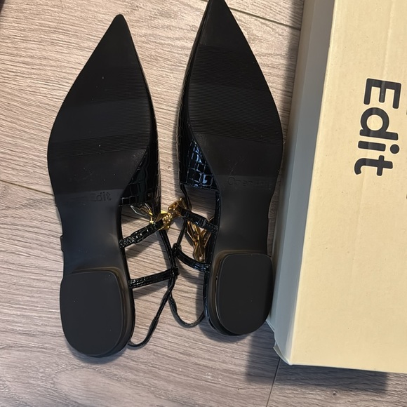 New! Open Edit Olympia Snakeskin Embossed Slingback Flat (Women). Size 7. Black - Picture 6 of 9